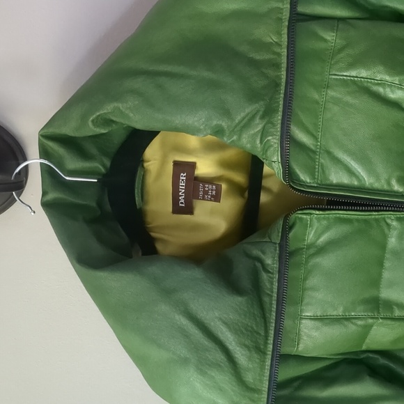 *green* Leather down filled puffer jacket - Picture 4 of 6